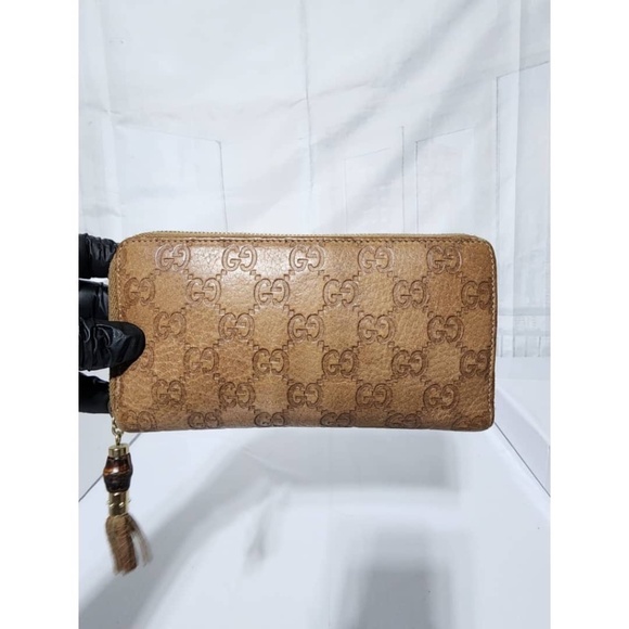 Authentic GUCCI Vintage Guccissima Bamboo Tassel Zip Around Wallet Light Brown - Picture 3 of 13